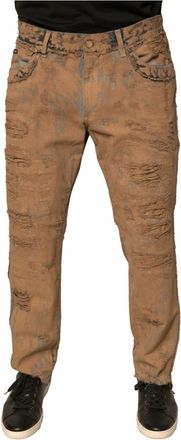Dolce & Gabbana Bruine Tattered Skinny Denim Jeans - Heren - Slim Fit Jeans - Bruin - XL - Denim - Jeans