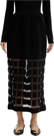 Liviana Conti Uitlopende midi-rok - Dames - Midirokken - Zwart - XS - Wol - Rokken