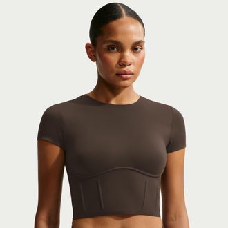 Nike Womens SKIMS Matte Corset Cropped Top in Brown | IU2201-233