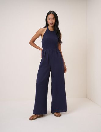 Nobody's Child Navy Halter Neck Tizzy Jumpsuit