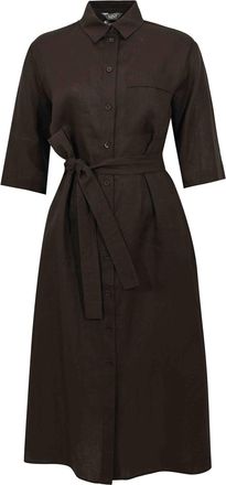 Maison Margiela Mmltabella Shirt Dress In Dark Brown Linen