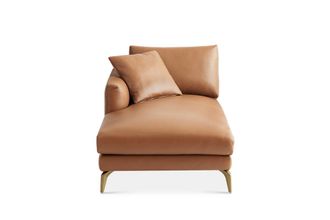 Castlery Lena Leather Left Chaise Sofa, American Top Grain Leather, Brown, Brass Leg