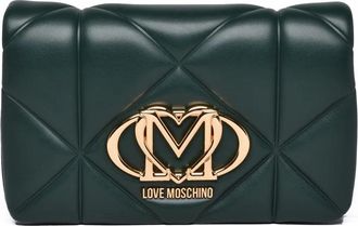 Love Moschino Quilted Green Crossbody Bag With Gold Chain Shoulder Strap