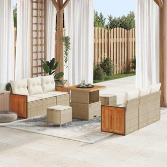 vidaXL Vidaxl - Conjunto De Sof&aacute; De Jard&iacute;n 9 Pcs Beige, Crema 80 X 80 X 71 Cm