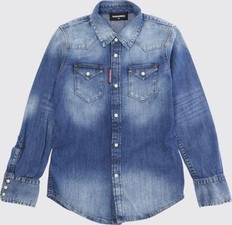 Dsquared2 Camicia slim fit da bambino in denim di cotone con tasche a toppa