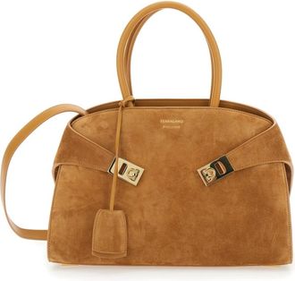 Ferragamo Hug Small Handbag - Dames - Handtassen - Beige - ONE Size - Su&egrave;de - Tassen