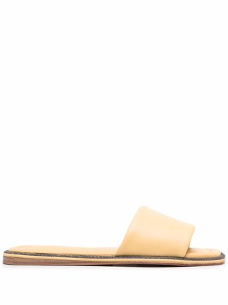 Brunello Cucinelli bead-embellished slip-on sandals - Yellow