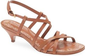 Farm Rio Spring Kitten Heel Leather Sandal in Cuoio at Nordstrom, Size 6.5