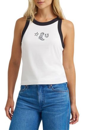 Wrangler Western Embroidered Ringer Graphic Tank in Worn White at Nordstrom, Size X-Large