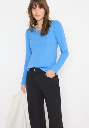 Cecil Langarmshirt CECIL Style Pia, Damen, Gr. XL (44), fountain blau, Jersey, Obermaterial: 100% Baumwolle, unifarben, normal h&uuml;ftbedeckend, Rundhals, Shir