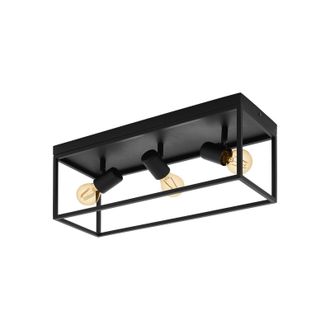 Loops Flush ceiling Light Colour Black Open Metal Frame Box & Holders Bulb E27 3x40W