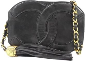 Chanel Pre-owned Vintage Cross Body Tas - Dames - Vintage Schoudertas - Zwart - ONE Size - Leer - Vintage