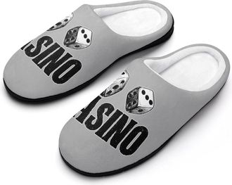 Generic Vintage Dice Casino Slippers Men Winter Warm Cotton Anti-Slip Indoor Slip-Ons House Shoes