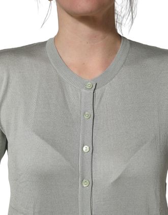 Dolce & Gabbana Womens Lace-Panel Crew Neck Cardigan Green Cotton Silk Viscose