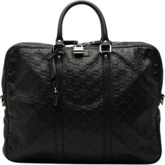 Gucci Pre-owned Aktetas - unisex - Vintage Handtas - Zwart - ONE Size - Leer - Vintage
