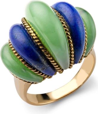 Pragnell 1980s Julia-Plana Maw Sit Sit cocktail ring - women - 18kt Yellow Gold - N - Green