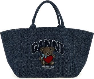 Ganni XXL Bear Shopping Bag - Dames - Shoppers - Blauw - ONE Size - Katoen - Tassen