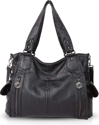 Generic Shoulder Bag Large Capacity Soft PU Leather Crossbody Bag with Multiple Compartments and Zips for Women