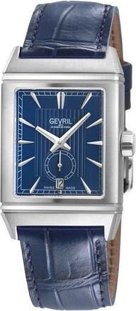 Gevril Group Time Square Swiss Quartz Leather Strap Watch, 31mm x 43mm in Blue at Nordstrom Rack