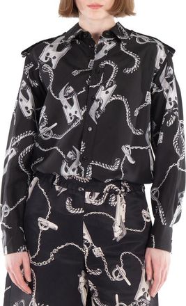 Burberry Long-Sleeve Knight Hardware Silk Shirt, Brand Size 10 (US Size 8)