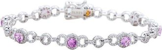 Suzy Levian Silver 3.86 Ct. Tw. Diamond & Pink Sapphire Tennis Bracelet