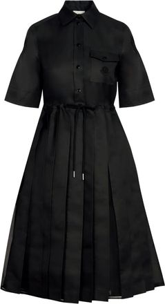 Moncler drawstring pleated midi dress - Nero