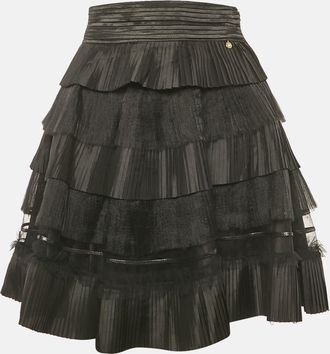 Elisabetta Franchi Black Tulle And Crepe Frill Tiered Mini Skirt