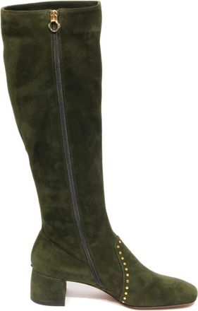 A.Bocca Su&egrave;de laarzen met zijrits en studs - Dames - Laarzen met Hak - Groen - 38 1/2 EU - Su&egrave;de - Schoenen