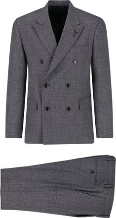 Lardini Grey Double-Breasted Virgin Wool Suit