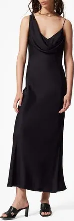 & Other Stories Asymmetric Cowl Neck Satin Midi Dress in Black Dark at Nordstrom Rack, Size 2