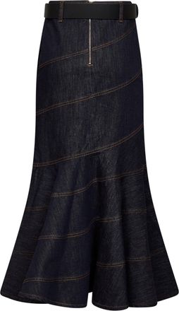 Self Portrait Womens Midi Denim Belted Skirt, Indigo Blue Cotton