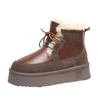 Generic Women snow boots with thick soles and straps cotton shoes with thick velvet waterproof and anti slip versatile short boots (brown,6.5)