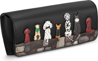 Yoshi Bark to Bark Leather Glasses Case, Sunglasses Case, Flap Over, Black Leather, Dog Theme