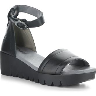 FLY London Voik Ankle Strap Platform Wedge Sandal in Black at Nordstrom, Size 10-10.5Us