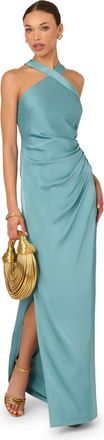 Adrianna Papell Womens Stretch Satin Long Dress - Blue - Size 10 UK