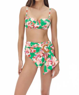 Hutch Tamra Bikini Bottom In Green Placement Watercolor Lotus Trellis