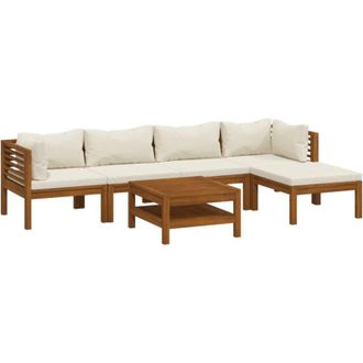 vidaXL Muebles De Jard&iacute;n 6 Pzas Cojines Crema Madera Maciza De Acacia Vidaxl