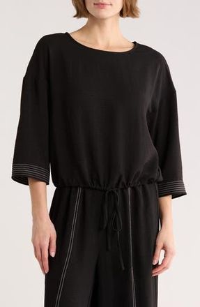 Adrianna Papell Tie Waist Drop Shoulder Top in Black/Ivory at Nordstrom Rack, Size X-Large