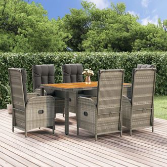 vidaXL Set Comedor Jard&iacute;n 7 Pzas Y Cojines Rat&aacute;n Sint&eacute;tico Gris Vidaxl