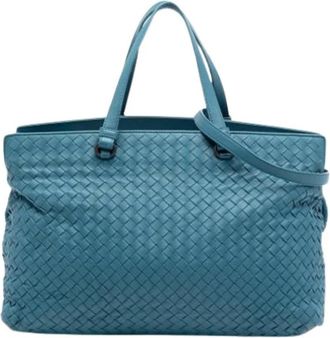 Bottega Veneta Pre-owned Tote Bags, female, Blue, Size: ONE SIZE Pre-owned Woven Nappa Satchel
