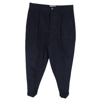 Ami Paris Carrot Trousers in Navy Blue Cotton