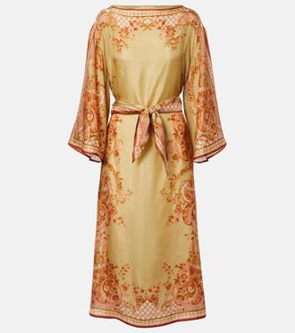 Zimmermann Belted printed silk midi dress