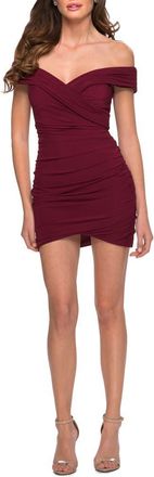 La Femme Short Off The Shoulder Jersey Homecoming Dress in Burgundy at Nordstrom, Size 00