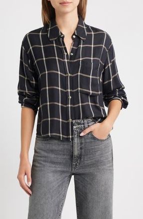 Rails Malin Windowpane Plaid Snap-Up Shirt in Onyx Sand Birch at Nordstrom Rack, Size X-Small