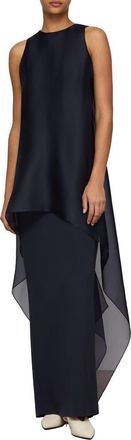 Lafayette 148 New York Tie Back Overlay Sleeveless Silk Column Gown in Ink at Nordstrom, Size X-Small