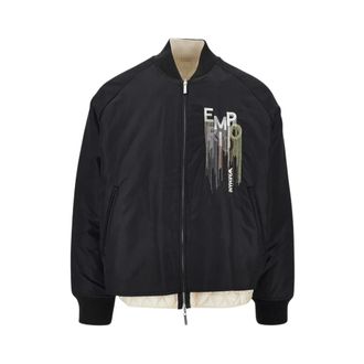 Emporio Armani Nylon bomberjack met logoborduursel - Heren - Jassen - Zwart - Maat: XL Nylon