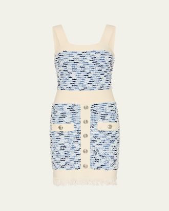 Milly Fringed Textured Tweed Mini Dress