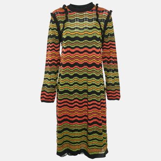 M Missoni Multicolor Patterned Knit Ruffled Midi Dress