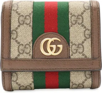 Gucci Beige Brown Green Red Color Gg Supreme Canvas Leather Wallet (Bi-Fold) (Pre-Owned)