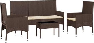 vidaXL Set Muebles De Jard&iacute;n 4 Piezas Y Cojines Rat&aacute;n Sint&eacute;tico Marr&oacute;n Vidaxl